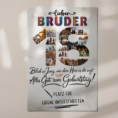 Magnetisches Fotoboard mit Unterschriften Bruder 18 Geburtstag
