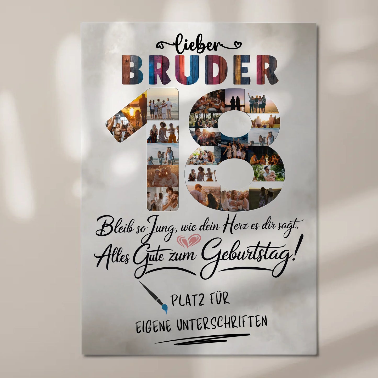 Magnetisches Fotoboard mit Unterschriften Bruder 18 Geburtstag