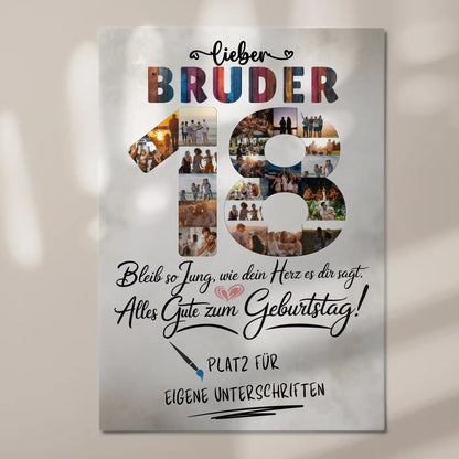 Magnetisches Fotoboard mit Unterschriften Bruder 18 Geburtstag