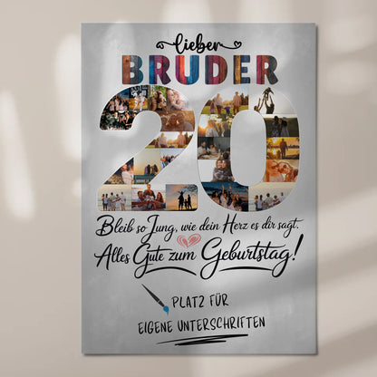 Magnet Poster mit Wunschtext Bruder 20 Geburtstag Fotos