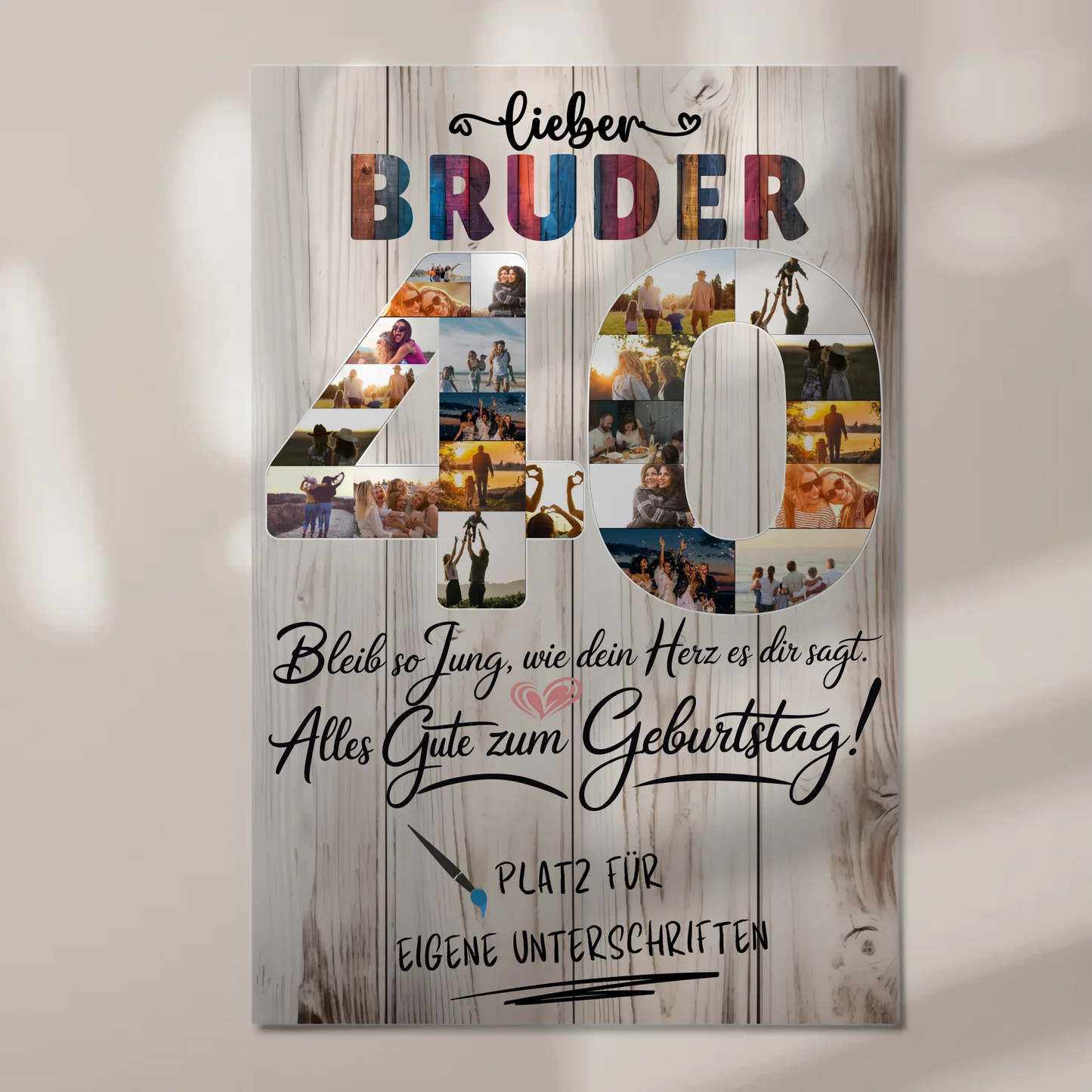 Magnetisches Fotoboard Poster mit Wunschtext Bruder 40 Geburtstag