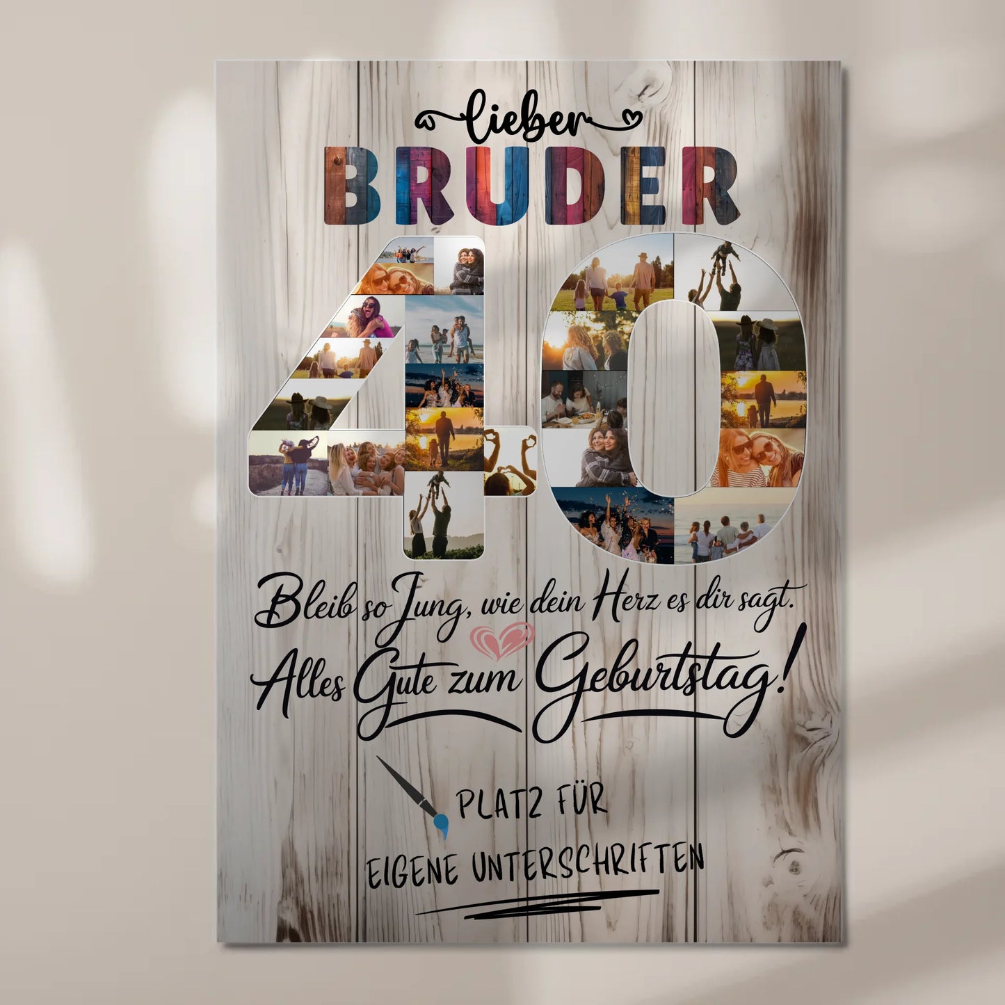 Magnetisches Fotoboard Poster mit Wunschtext Bruder 40 Geburtstag