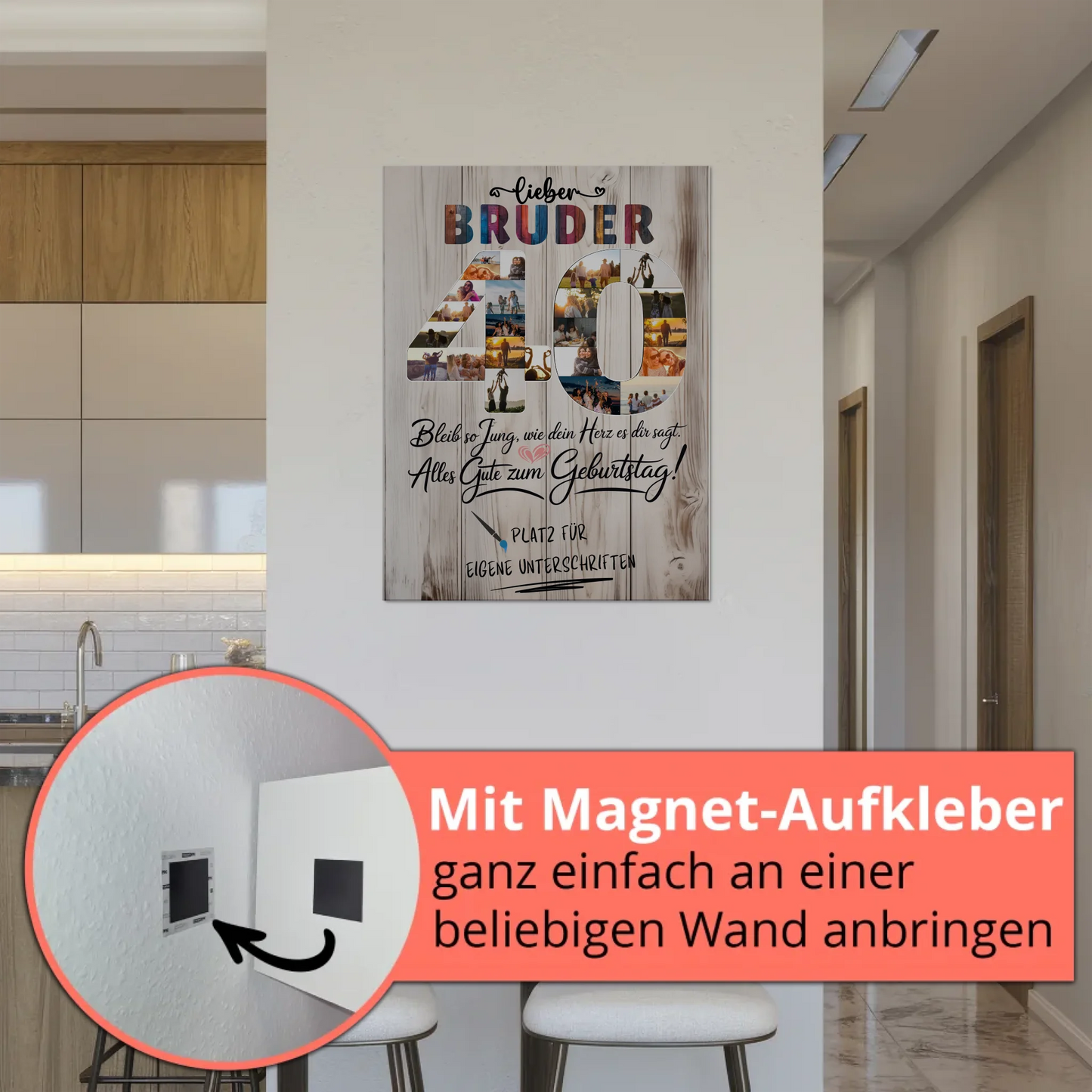 Magnetisches Fotoboard Poster mit Wunschtext Bruder 40 Geburtstag