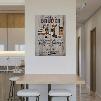 Magnetisches Fotoboard Poster mit Wunschtext Bruder 40 Geburtstag