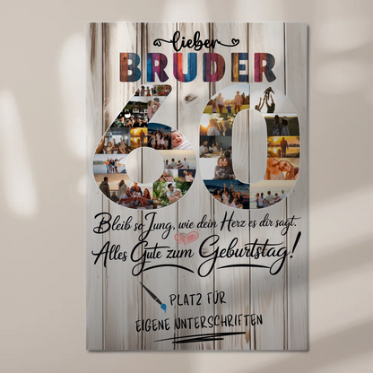 Fotoboard Poster magnetisch mit Wunschtext Bruder 60 Geburtstag Fotos