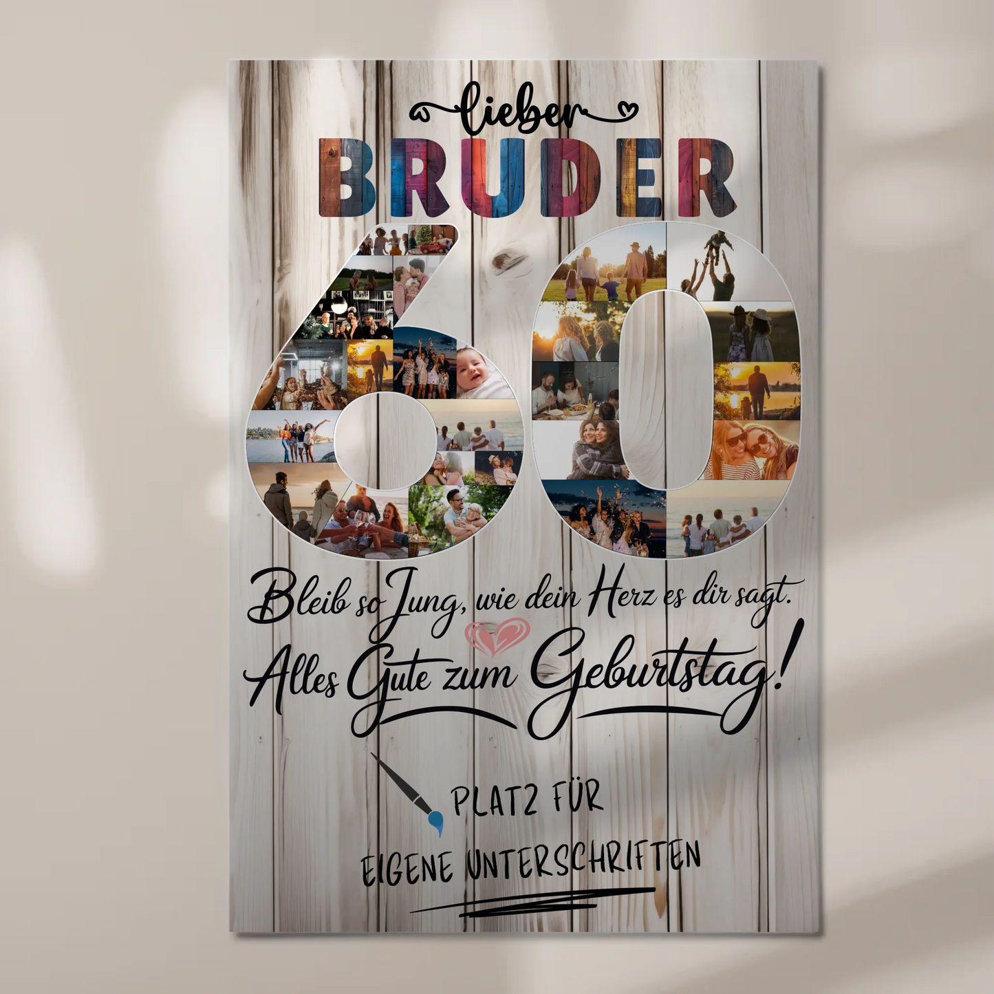 Fotoboard Poster magnetisch mit Wunschtext Bruder 60 Geburtstag Fotos