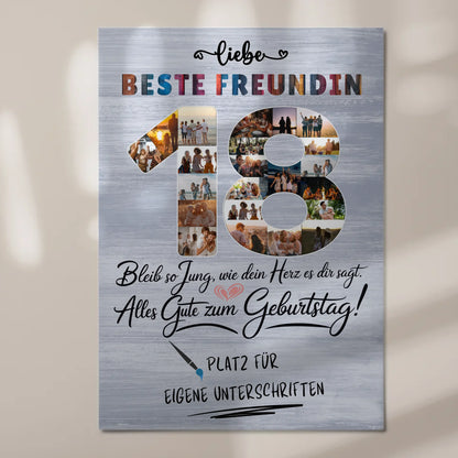 Magnetisches Fotoboard mit Unterschriften Beste Freundin 18 Geburtstag Fotos