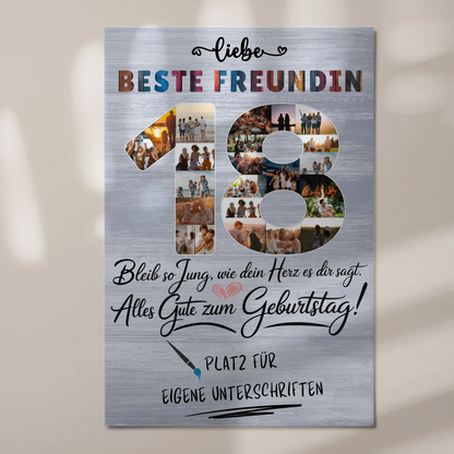 Magnetisches Fotoboard mit Unterschriften Beste Freundin 18 Geburtstag Fotos