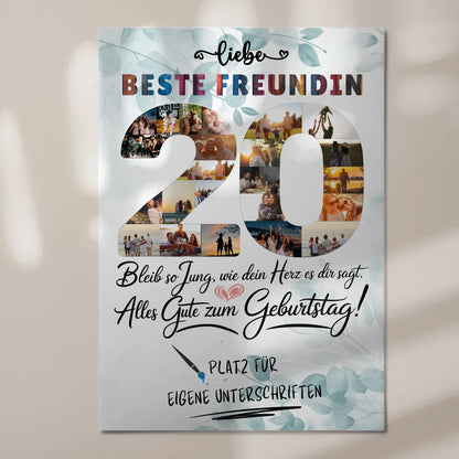 Magnet Poster mit Wunschtext Beste Freundin 20 Geburtstag