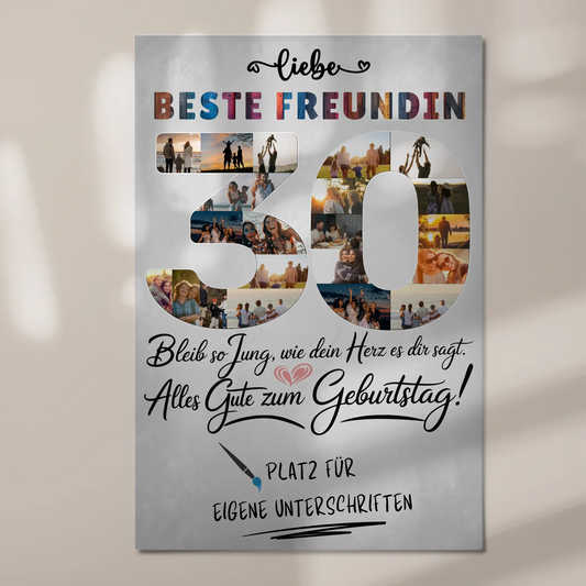 Magnet Wandbild mit Unterschriften Beste Freundin 30 Geburtstag Fotos
