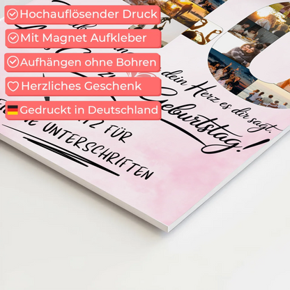 Magnetisches Fotoboard Poster mit Wunschtext Beste Freundin 40 Geburtstag Fotos