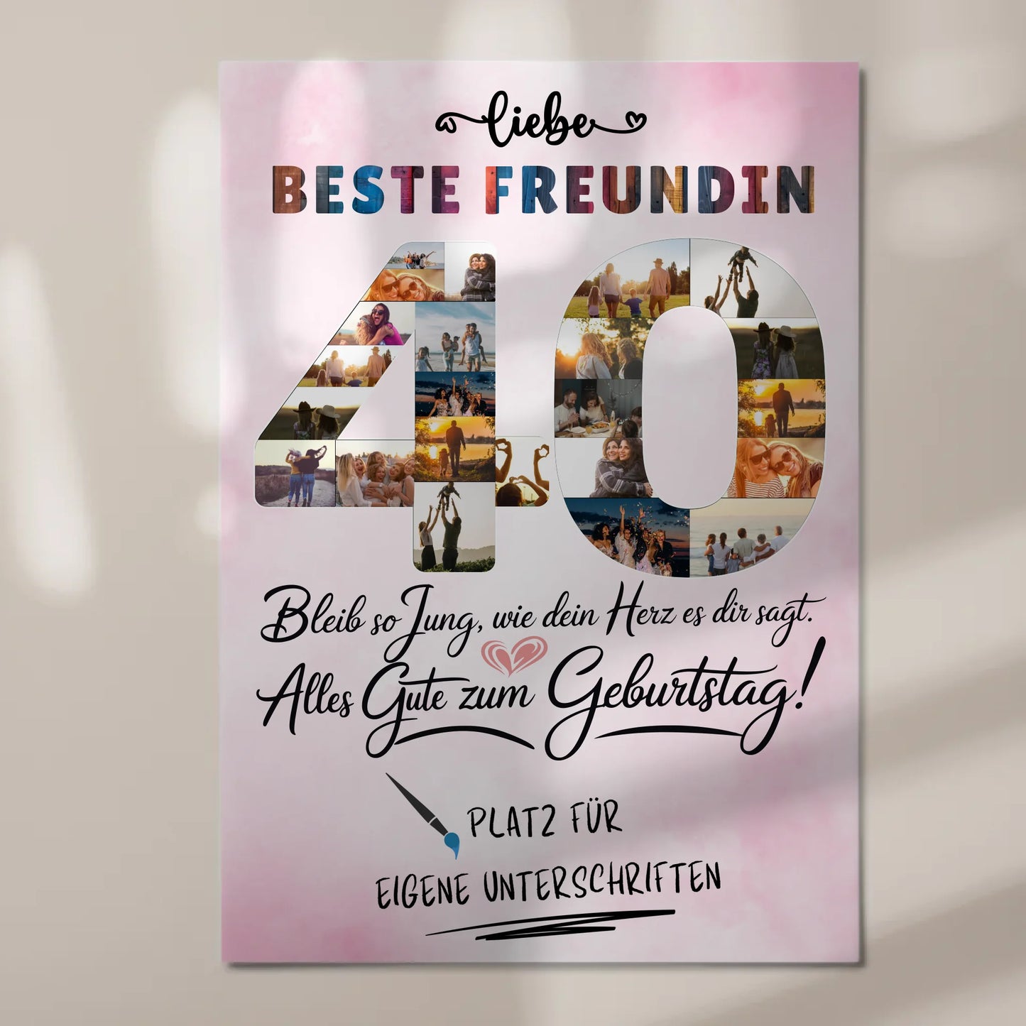 Magnetisches Fotoboard Poster mit Wunschtext Beste Freundin 40 Geburtstag Fotos