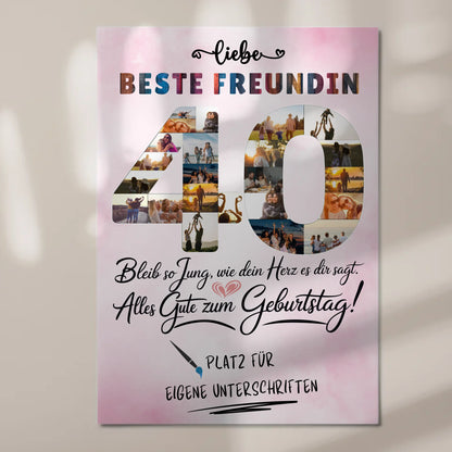 Magnetisches Fotoboard Poster mit Wunschtext Beste Freundin 40 Geburtstag Fotos