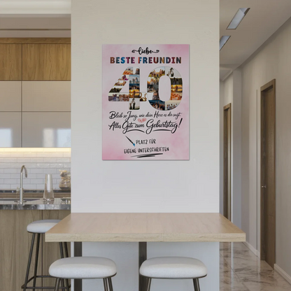 Magnetisches Fotoboard Poster mit Wunschtext Beste Freundin 40 Geburtstag Fotos