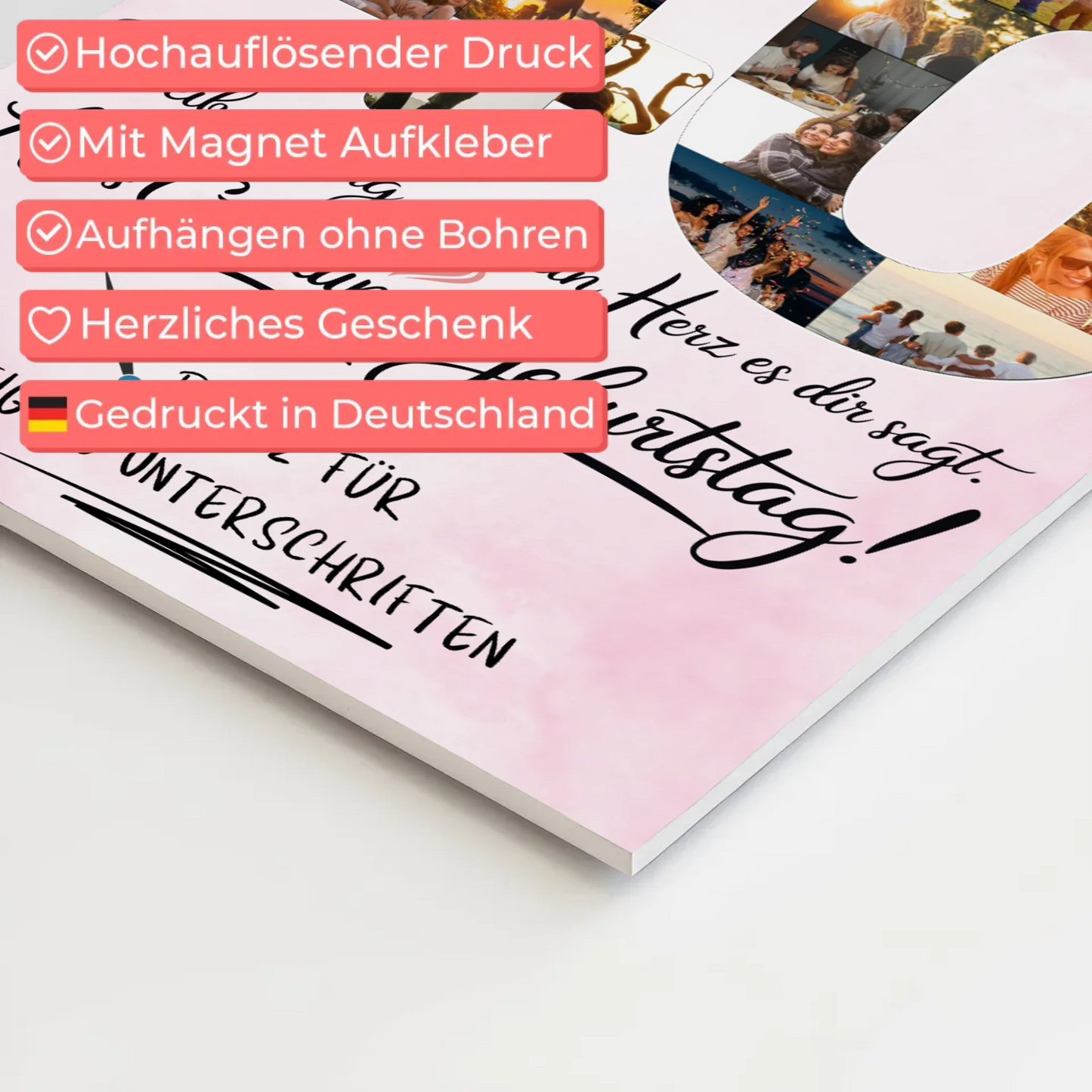 Magnetisches Fotoboard Poster mit Wunschtext Beste Freundin 40 Geburtstag Fotos