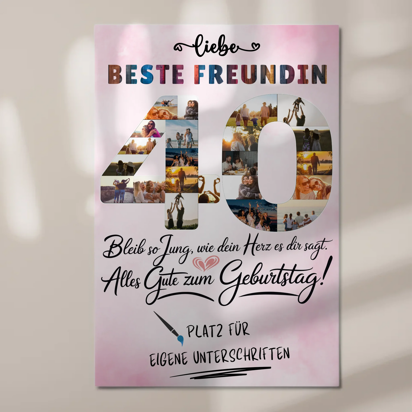 Magnetisches Fotoboard Poster mit Wunschtext Beste Freundin 40 Geburtstag Fotos