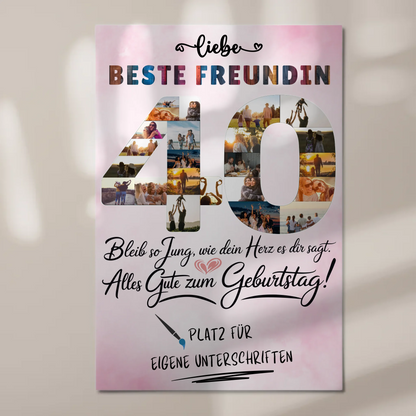 Magnetisches Fotoboard Poster mit Wunschtext Beste Freundin 40 Geburtstag Fotos