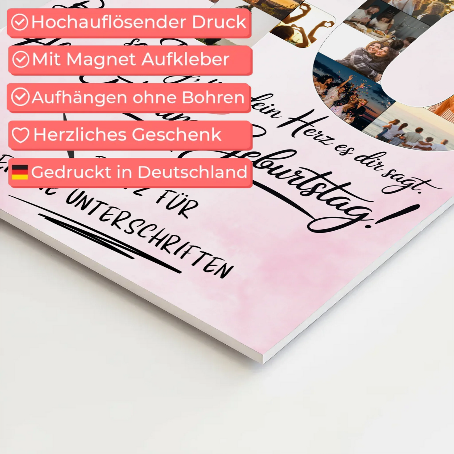 Magnetisches Fotoboard Poster mit Wunschtext Beste Freundin 40 Geburtstag Fotos