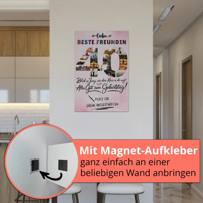 Magnetisches Fotoboard Poster mit Wunschtext Beste Freundin 40 Geburtstag Fotos
