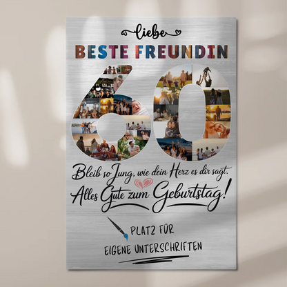 Fotoboard Poster magnetisch mit Wunschtext Beste Freundin 60 Geburtstag Fotos