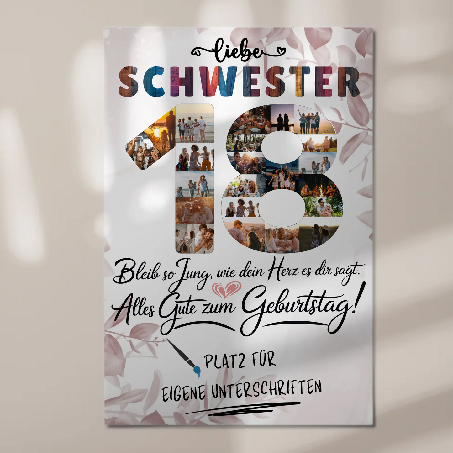 Magnetisches Fotoboard mit Unterschriften Schwester 18 Geburtstag Fotos