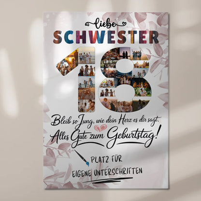 Magnetisches Fotoboard mit Unterschriften Schwester 18 Geburtstag Fotos