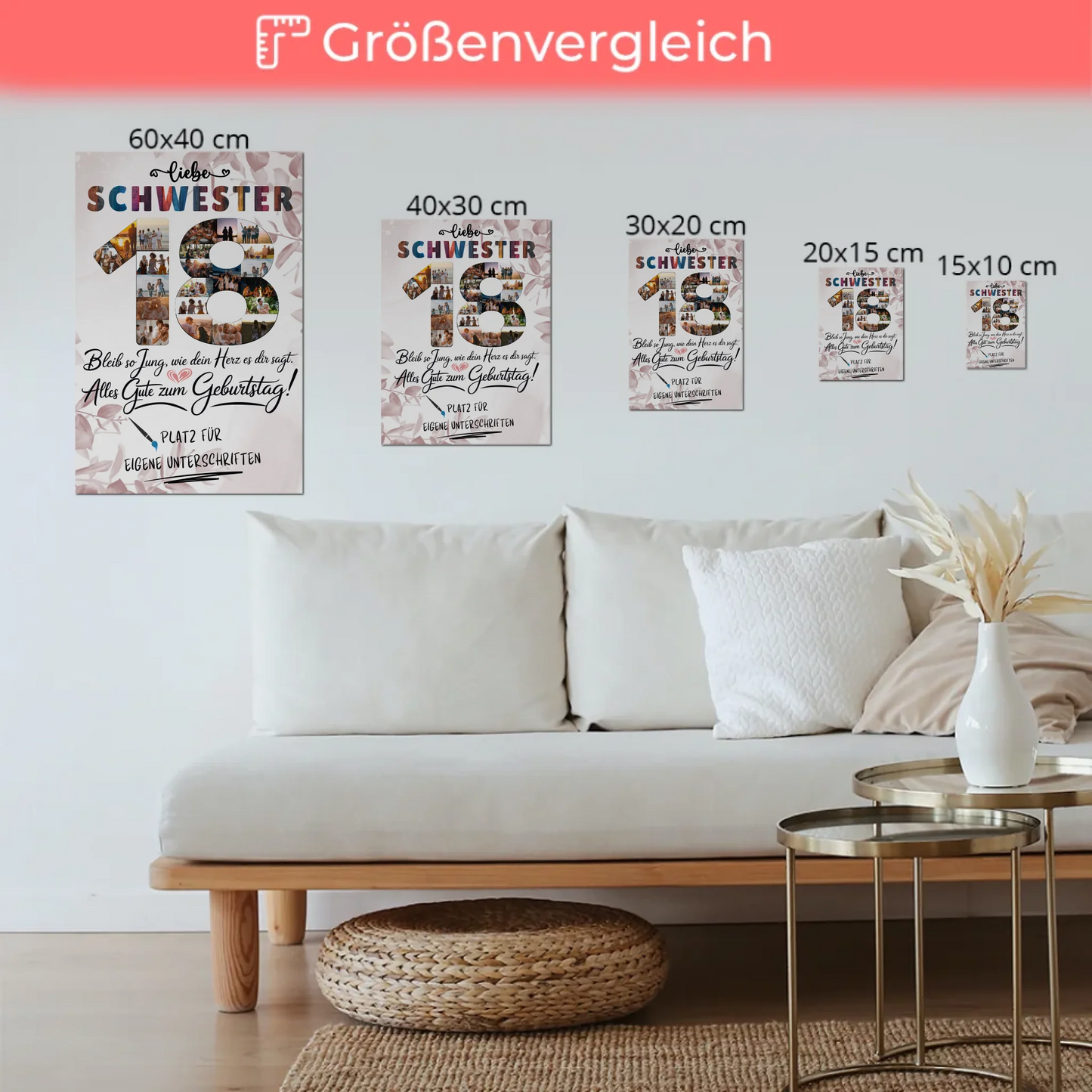 Magnetisches Fotoboard mit Unterschriften Schwester 18 Geburtstag Fotos