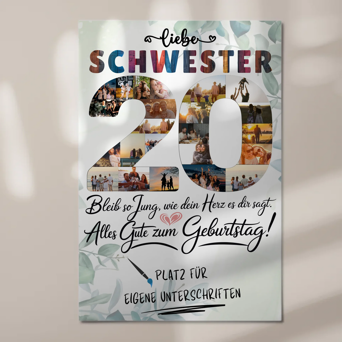 Magnet Poster mit Wunschtext Schwester 20 Geburtstag Fotos