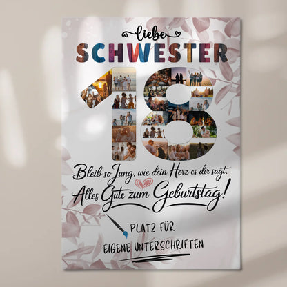 Magnetisches Fotoboard mit Unterschriften Schwester 18 Geburtstag Fotos