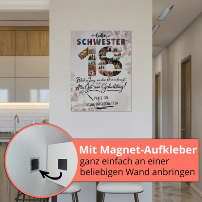 Magnetisches Fotoboard mit Unterschriften Schwester 18 Geburtstag Fotos