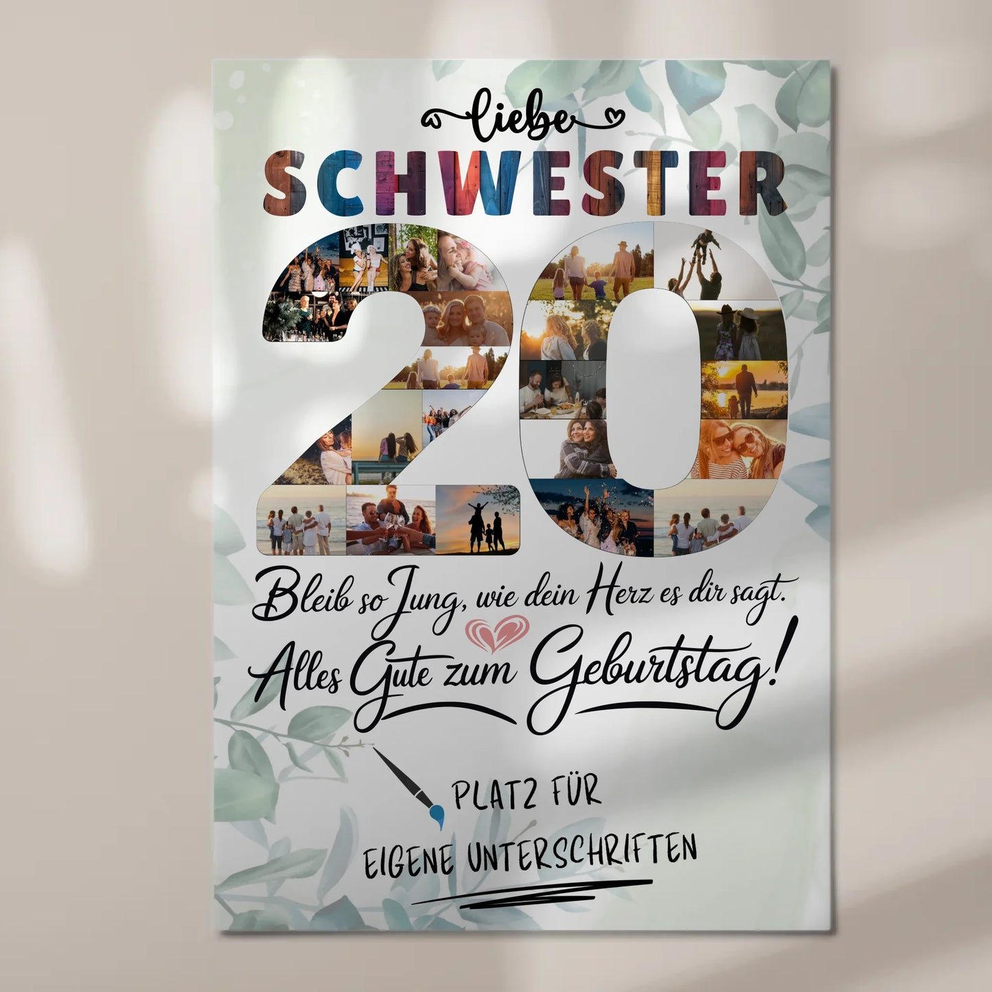 Magnet Poster mit Wunschtext Schwester 20 Geburtstag Fotos