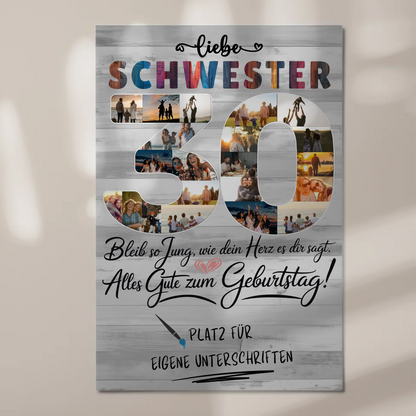 Magnet Wandbild mit Unterschriften Schwester 30 Geburtstag