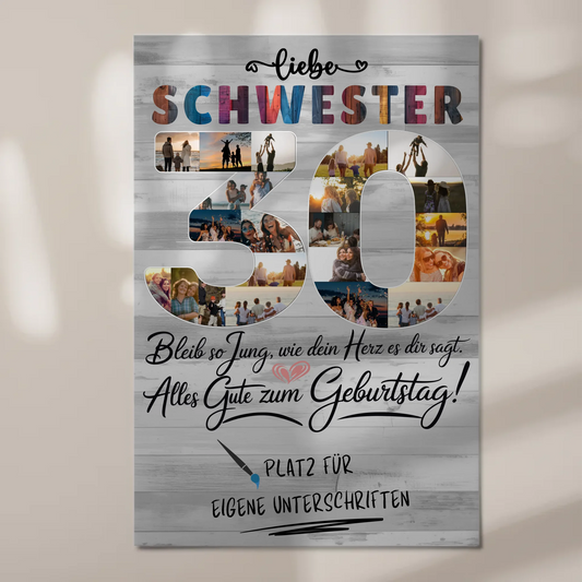 Magnet Wandbild mit Unterschriften Schwester 30 Geburtstag