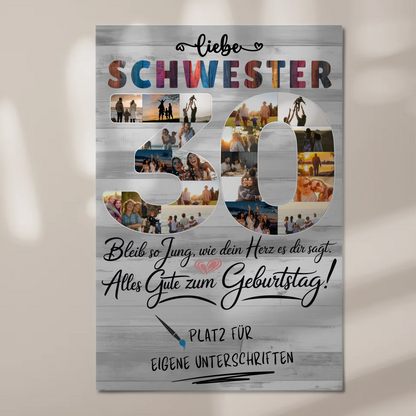 Magnet Wandbild mit Unterschriften Schwester 30 Geburtstag