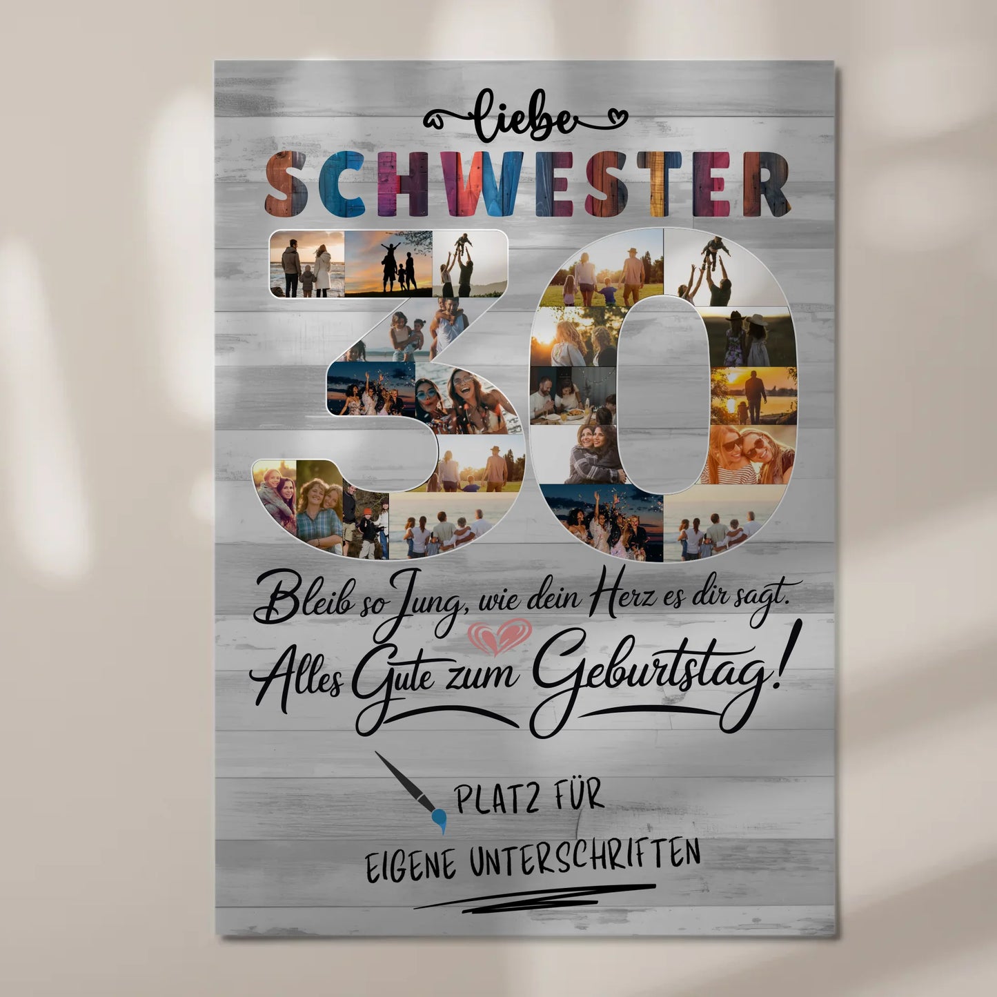 Magnet Wandbild mit Unterschriften Schwester 30 Geburtstag