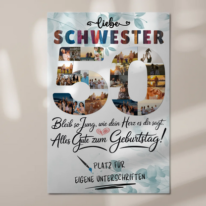 Fotoboard Magnet Poster mit Unterschriften Schwester 50 Geburtstag Fotos