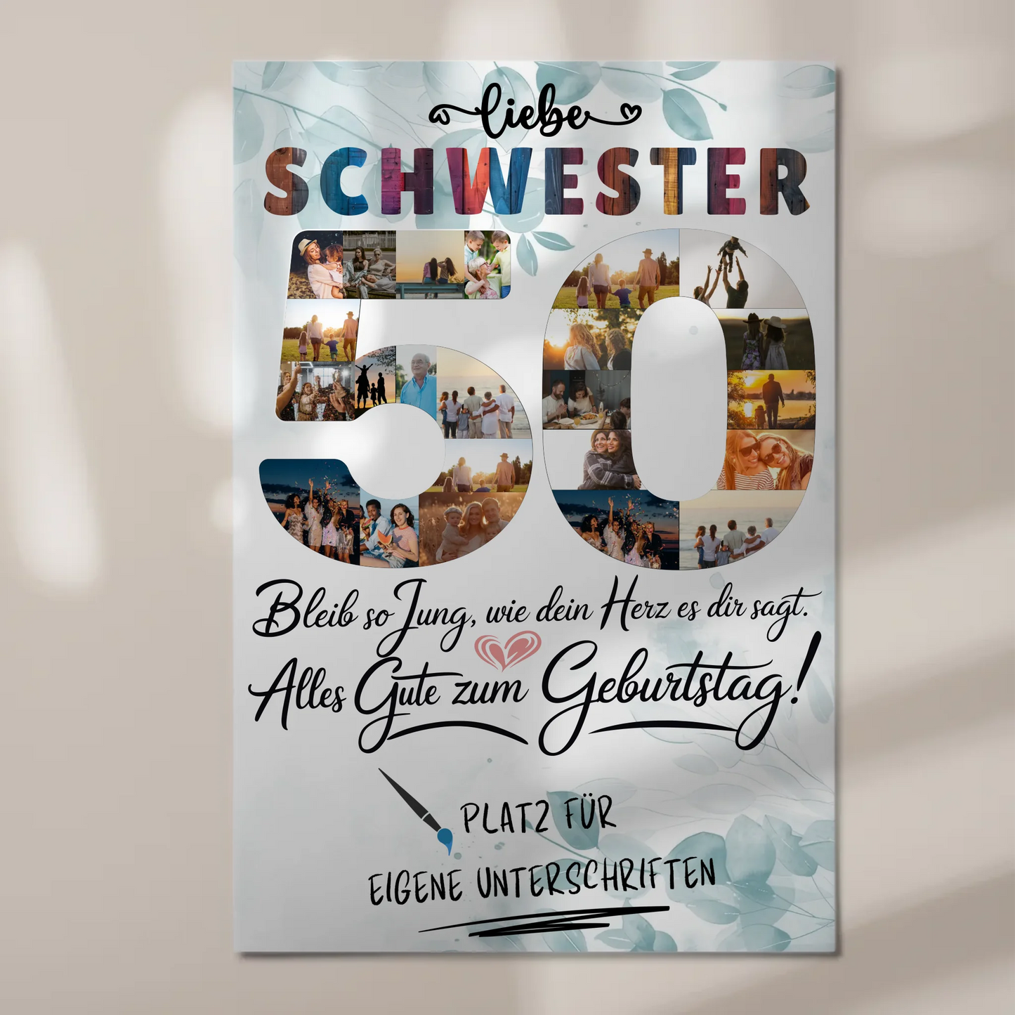 Fotoboard Magnet Poster mit Unterschriften Schwester 50 Geburtstag Fotos