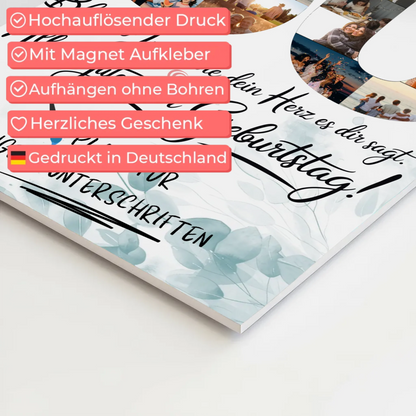 Fotoboard Magnet Poster mit Unterschriften Schwester 50 Geburtstag Fotos