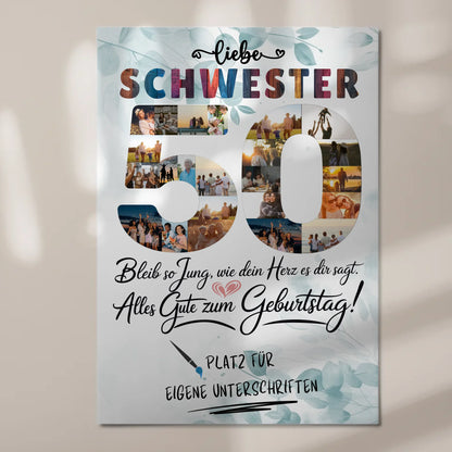 Fotoboard Magnet Poster mit Unterschriften Schwester 50 Geburtstag Fotos