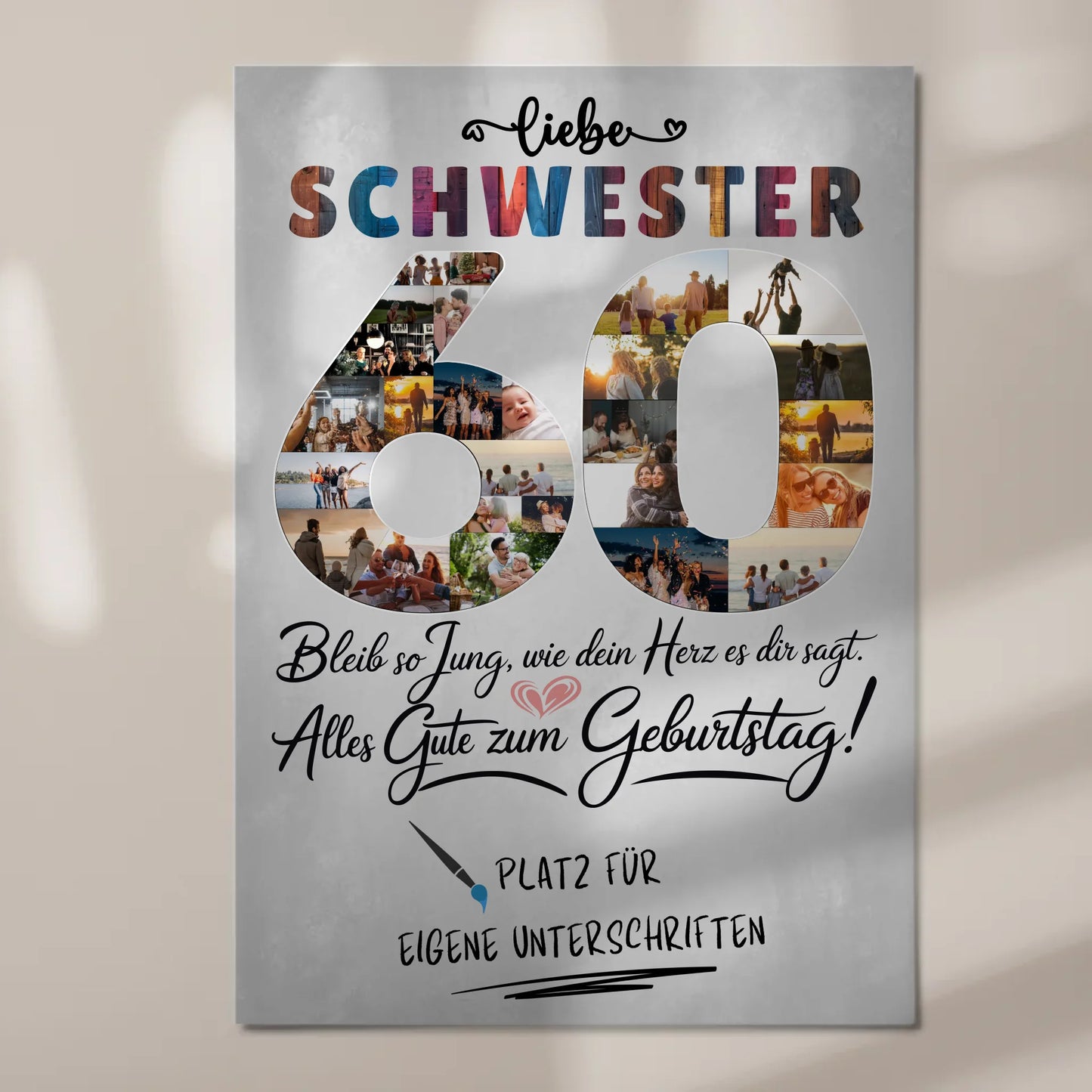 Fotoboard Poster magnetisch mit Wunschtext zum 60 Geburtstag