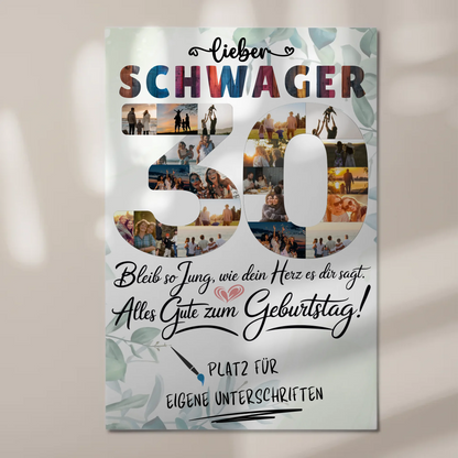 Fotoboard Magnet Poster mit Unterschriften Schwager 30 Geburtstag Fotos