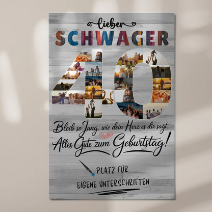 Fotoboard Poster magnetisch mit Wunschtext Schwager 40 Geburtstag Fotos