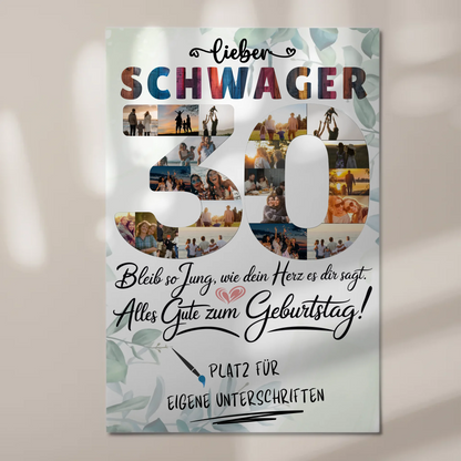 Fotoboard Magnet Poster mit Unterschriften Schwager 30 Geburtstag Fotos