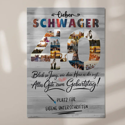 Fotoboard Poster magnetisch mit Wunschtext Schwager 40 Geburtstag Fotos