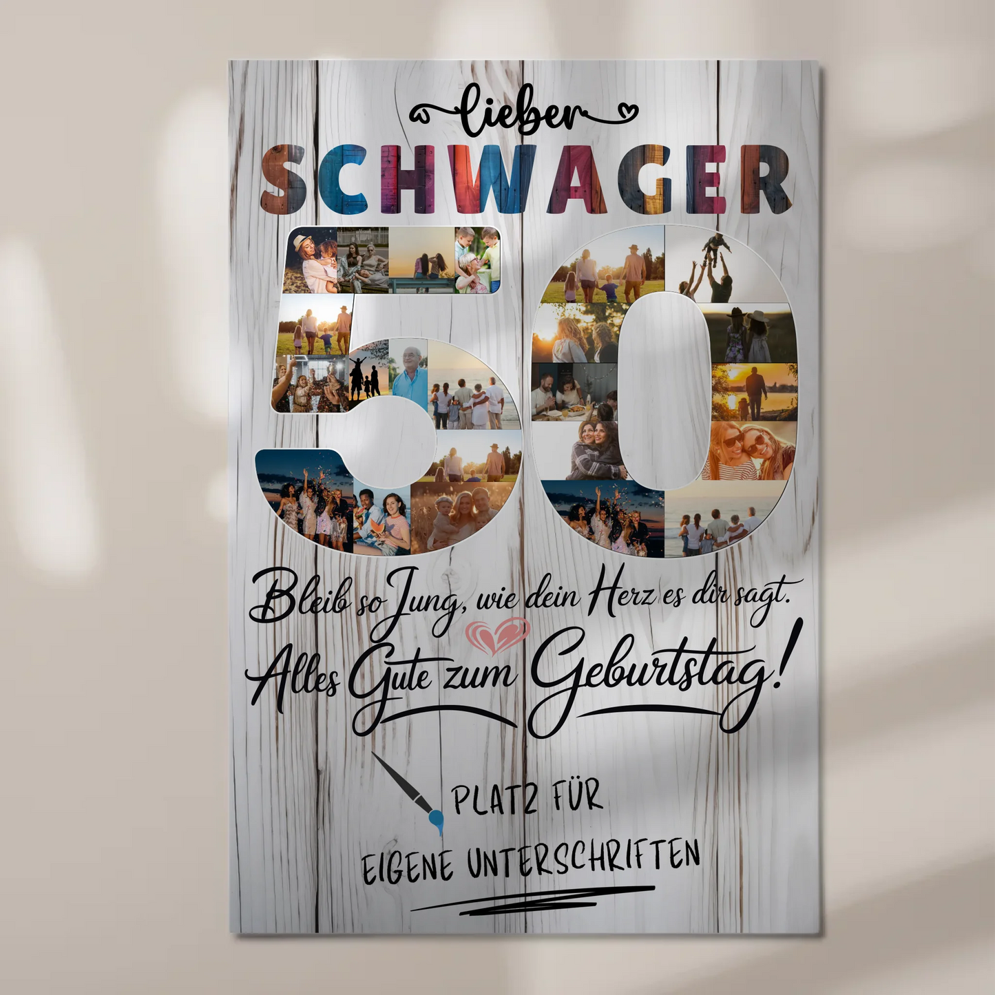 Magnetisches Fotoboard mit Unterschriften zum 50 Geburtstag
