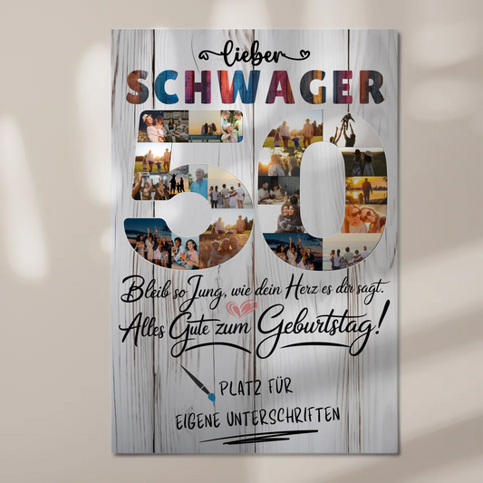 Magnetisches Fotoboard mit Unterschriften zum 50 Geburtstag