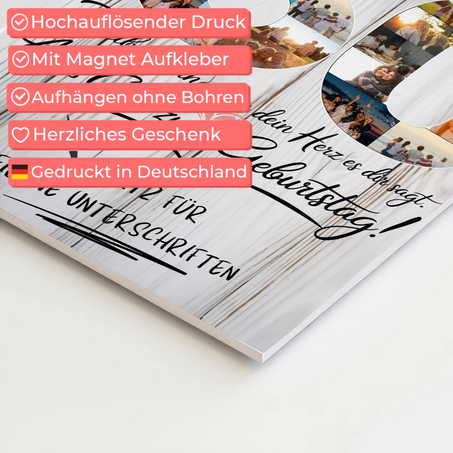 Magnetisches Fotoboard mit Unterschriften zum 50 Geburtstag