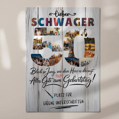 Magnetisches Fotoboard mit Unterschriften zum 50 Geburtstag