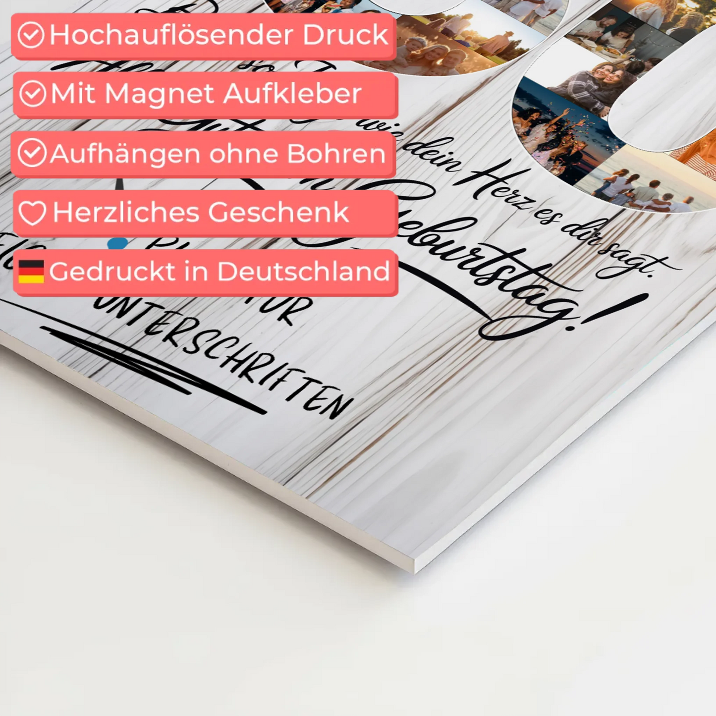 Magnetisches Fotoboard mit Unterschriften zum 50 Geburtstag