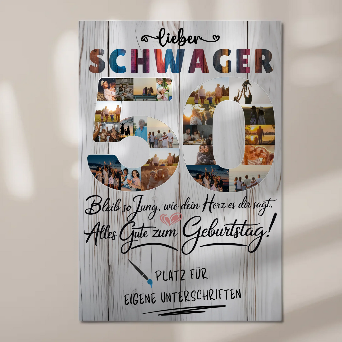 Magnetisches Fotoboard mit Unterschriften zum 50 Geburtstag